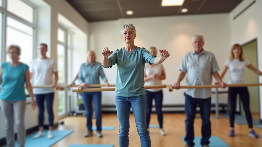 Instructor demonstrating balance exercises with a stability bar